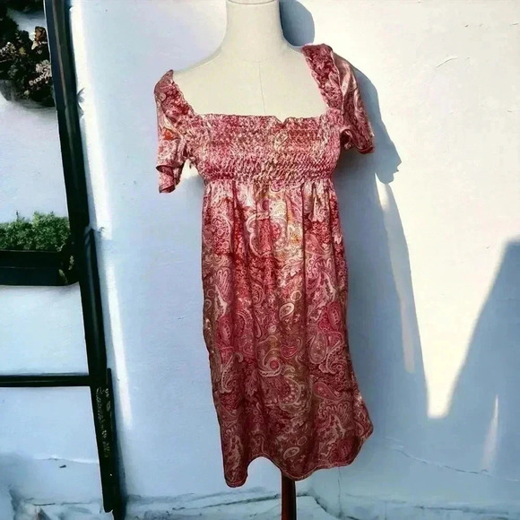 Boho satin babydoll puff  sleeve dress 6 - Picture 1 of 6